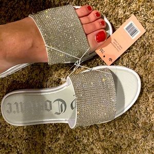 White Bling sparkle Juicy slide sandals